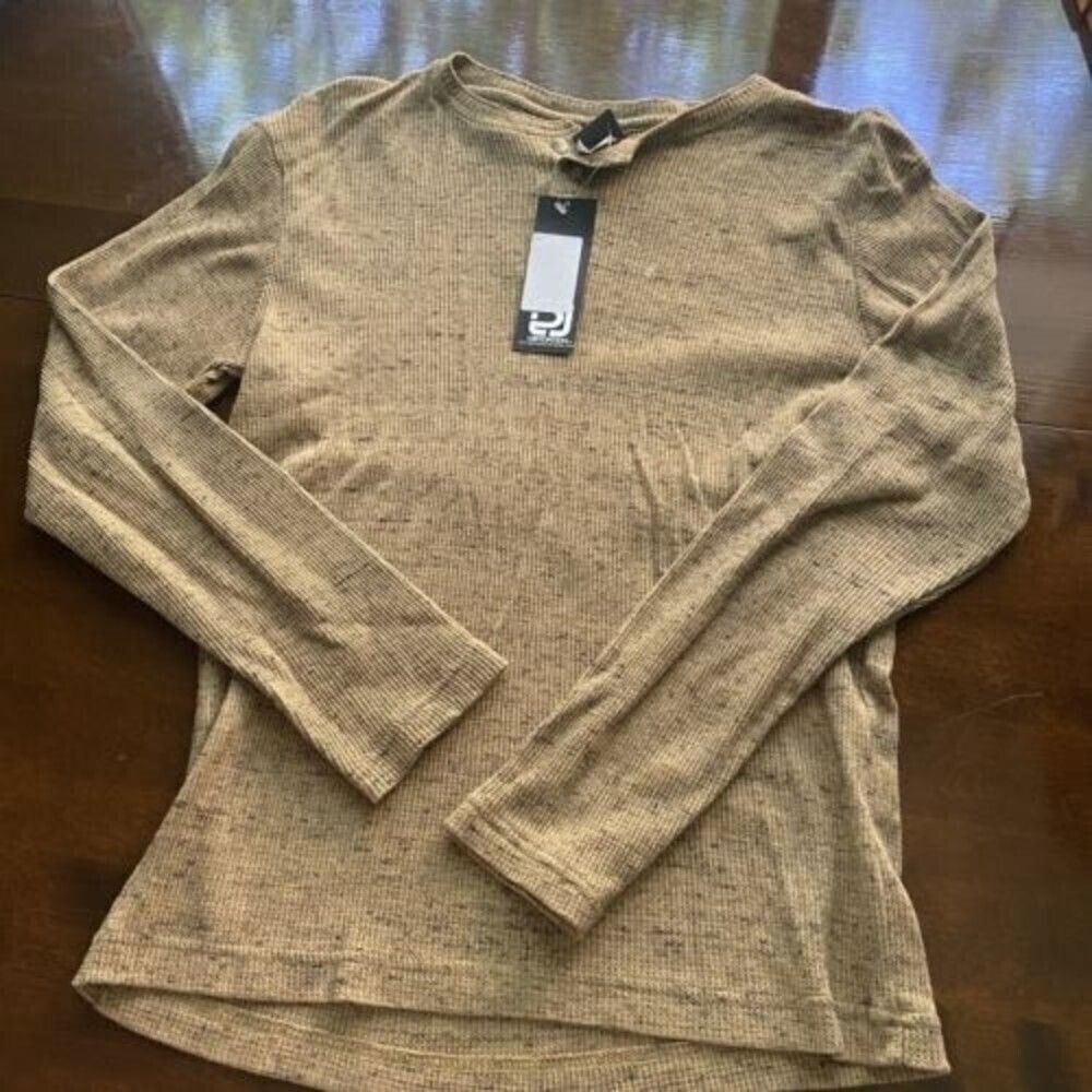 Distortion Boy's Khaki Long Sleeve Crew Neck‎ Thermal T-Shirt Cotton Size 10 New